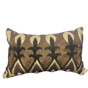 Ornate Brown and Black Accent Pillow with Symmetrical Motifs